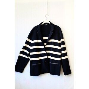Talbots Navy and White Striped Cardigan